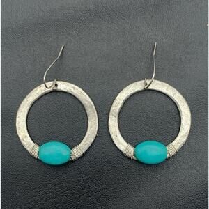 Vintage Julio Signed Silver Tone And Turquoise Handmade Earrings Southwestern